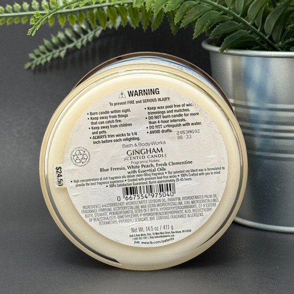 BBW Gingham Bath & Body Works 3 Wick Candle - Picture 9 of 10